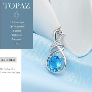 Jewelry Natural Gemstone Swiss Blue Topaz Sterling Silver Pendant gift for women